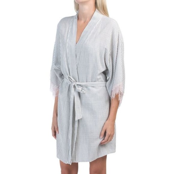 MIDNIGHT BAKERY Other - New - MIDNIGHT BAKERY Reese Striped Robe Grey/White | XS/S